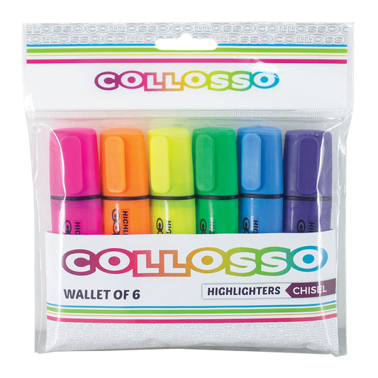 COLLOSSO Highlighters Chisel Tip Wallet of 6