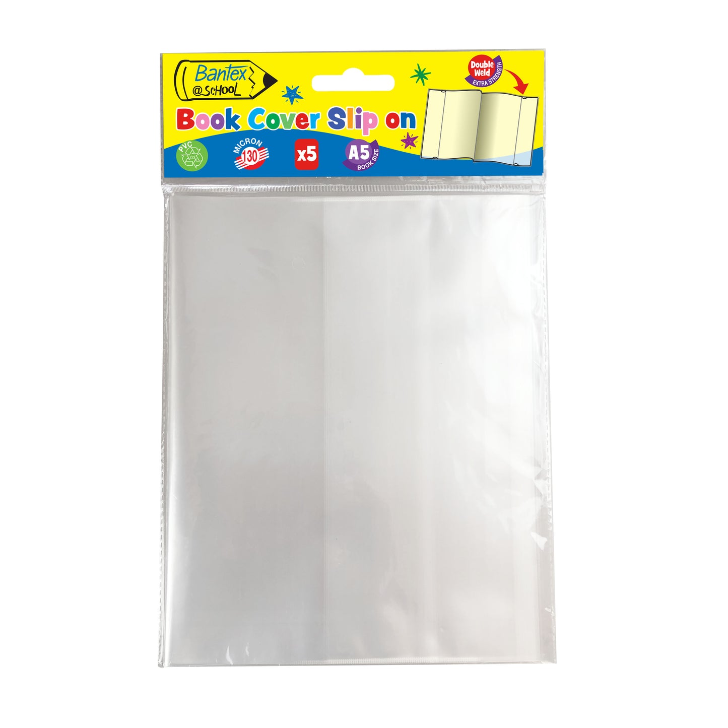 BANTEX @School (PVC) Heavy Duty Adjustable A5 Slip On Book Cover - 5 Pack