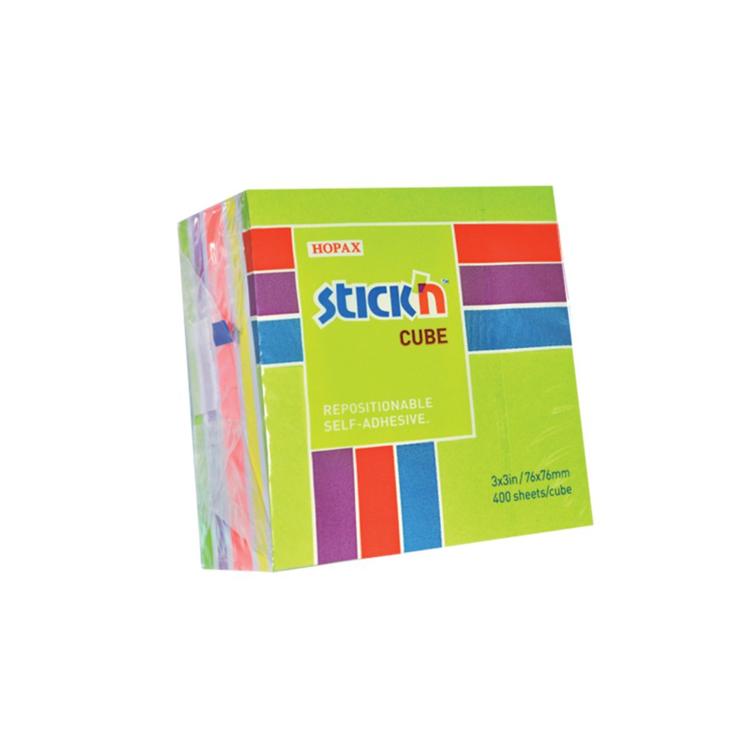 STICK n NOTE Neon Mixed Cubes -76mm x 76mm Cubes - 400 Sheets per Pad