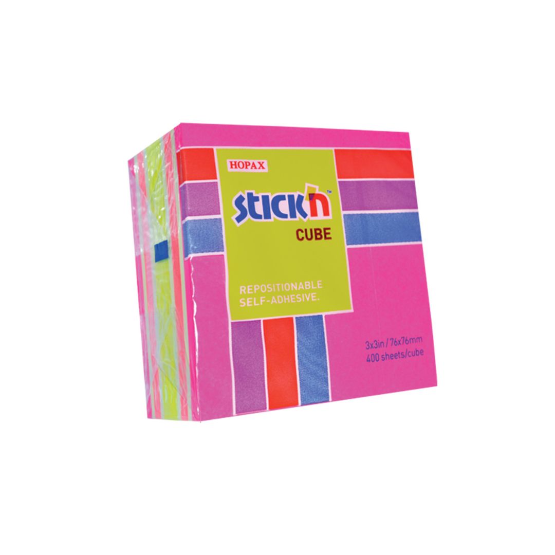 STICK n NOTE Neon Mixed Cubes -76mm x 76mm Cubes - 400 Sheets per Pad