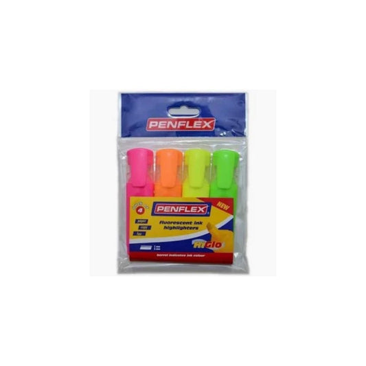 PENFLEX HIGlo Neon 1.5mm Chisel Tip Highlighters - Wallet of 4