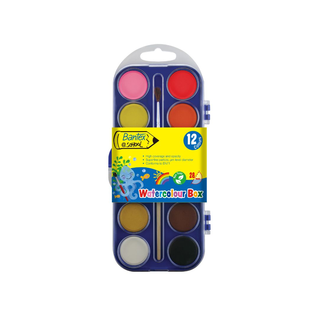BANTEX @School Water Colour Paint Set - 12 Colours + Paint Brush