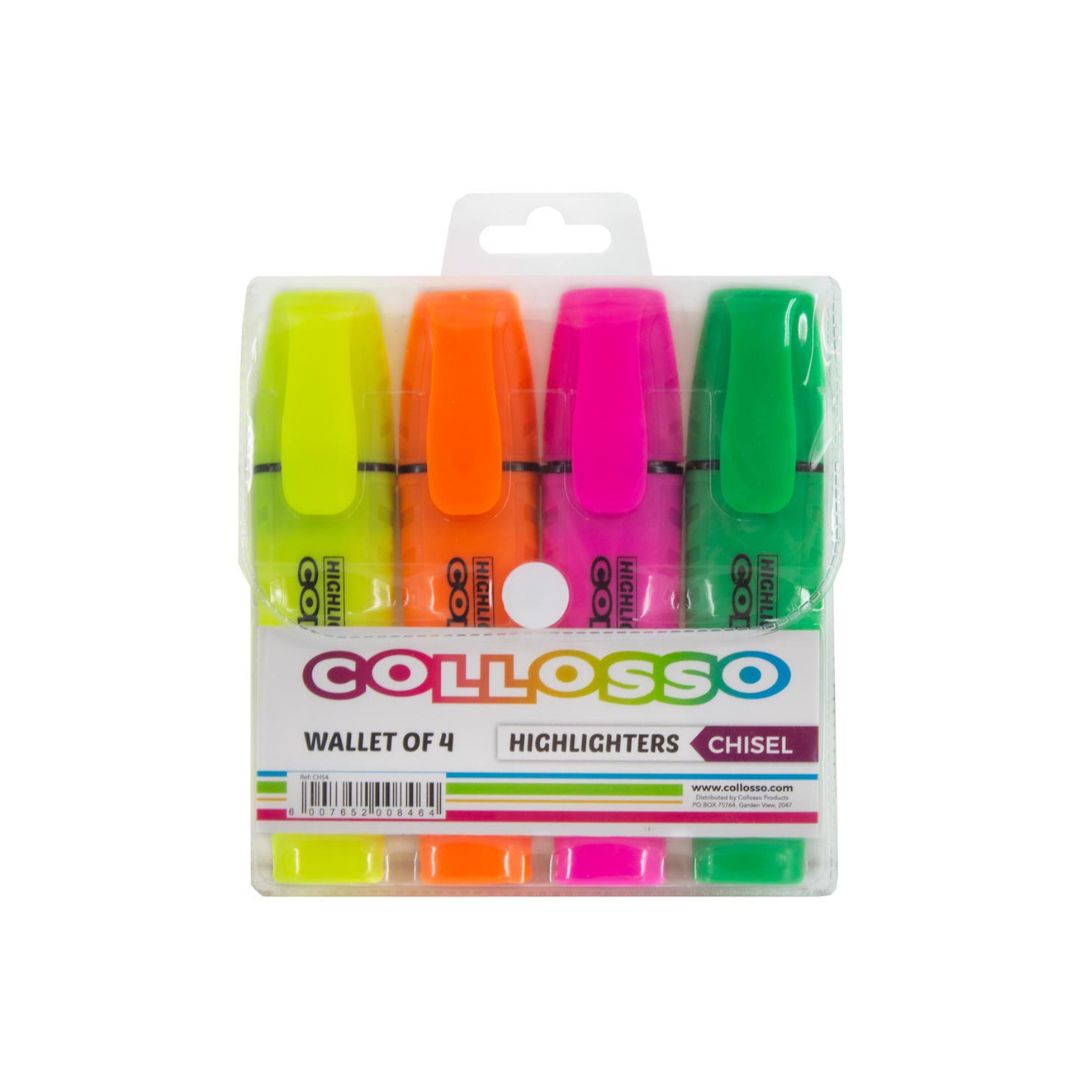 COLLOSSO Highlighters Chisel Tip Wallet of 4