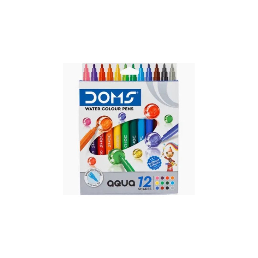 DOMS Fibre Tip Watercolour Khoki Pens 12 Piece