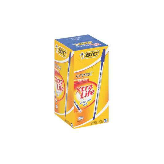 BIC Medium Clear Barrel Crystal Xtra Life Ballpoint Pen Box of 60