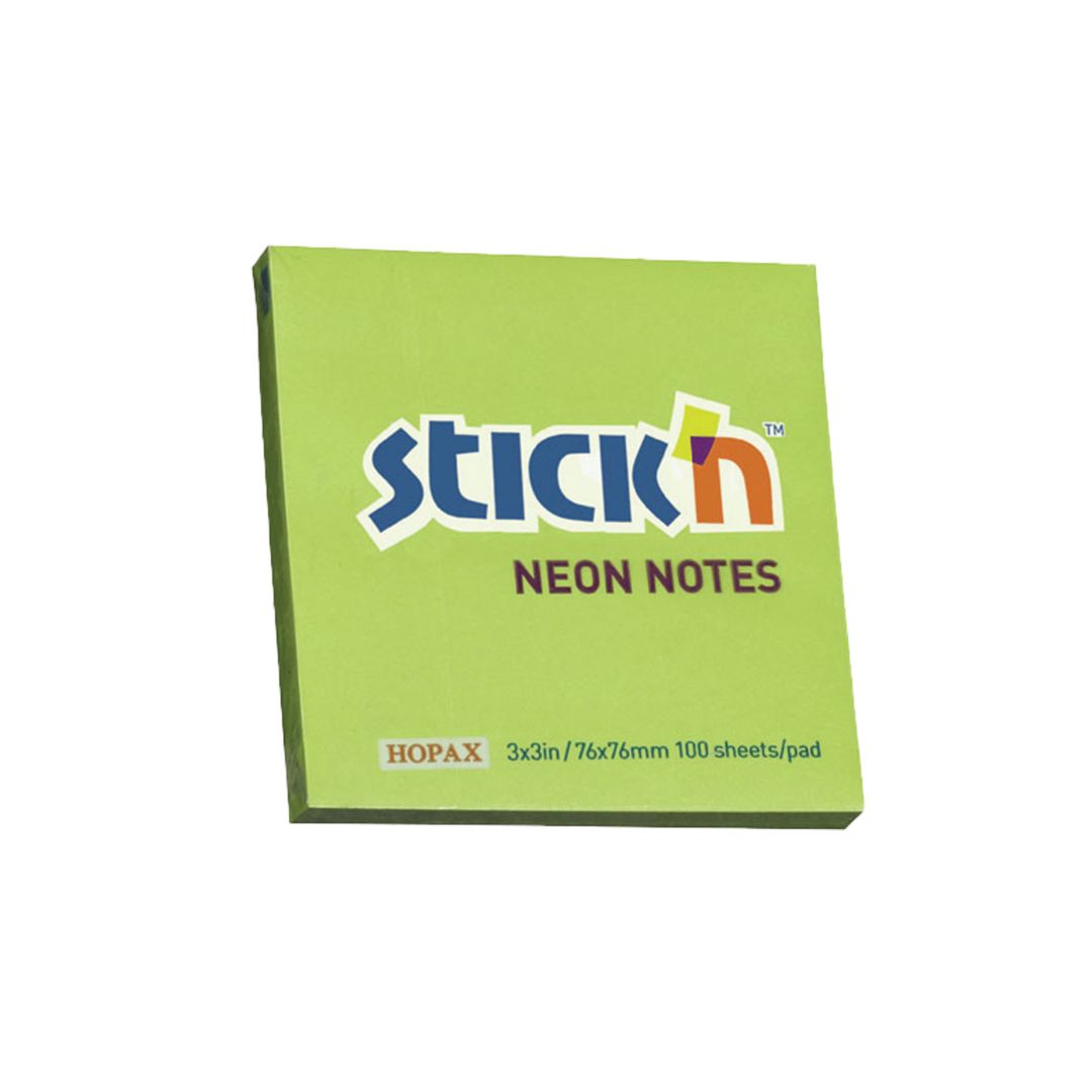 STICK n NOTE Neon Notes (654) 3"x3" - 100 Sheets Per Pad