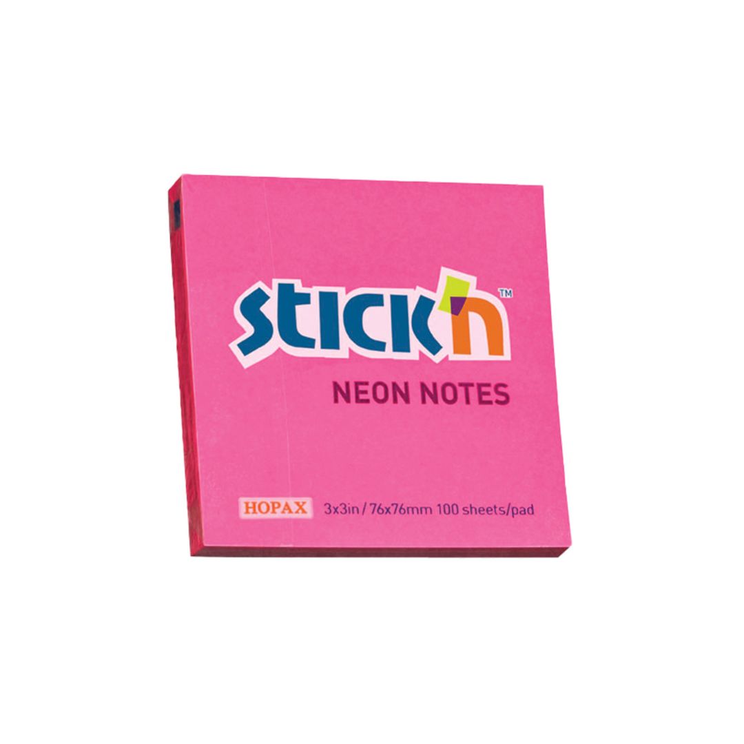STICK n NOTE Neon Notes (654) 3"x3" - 100 Sheets Per Pad
