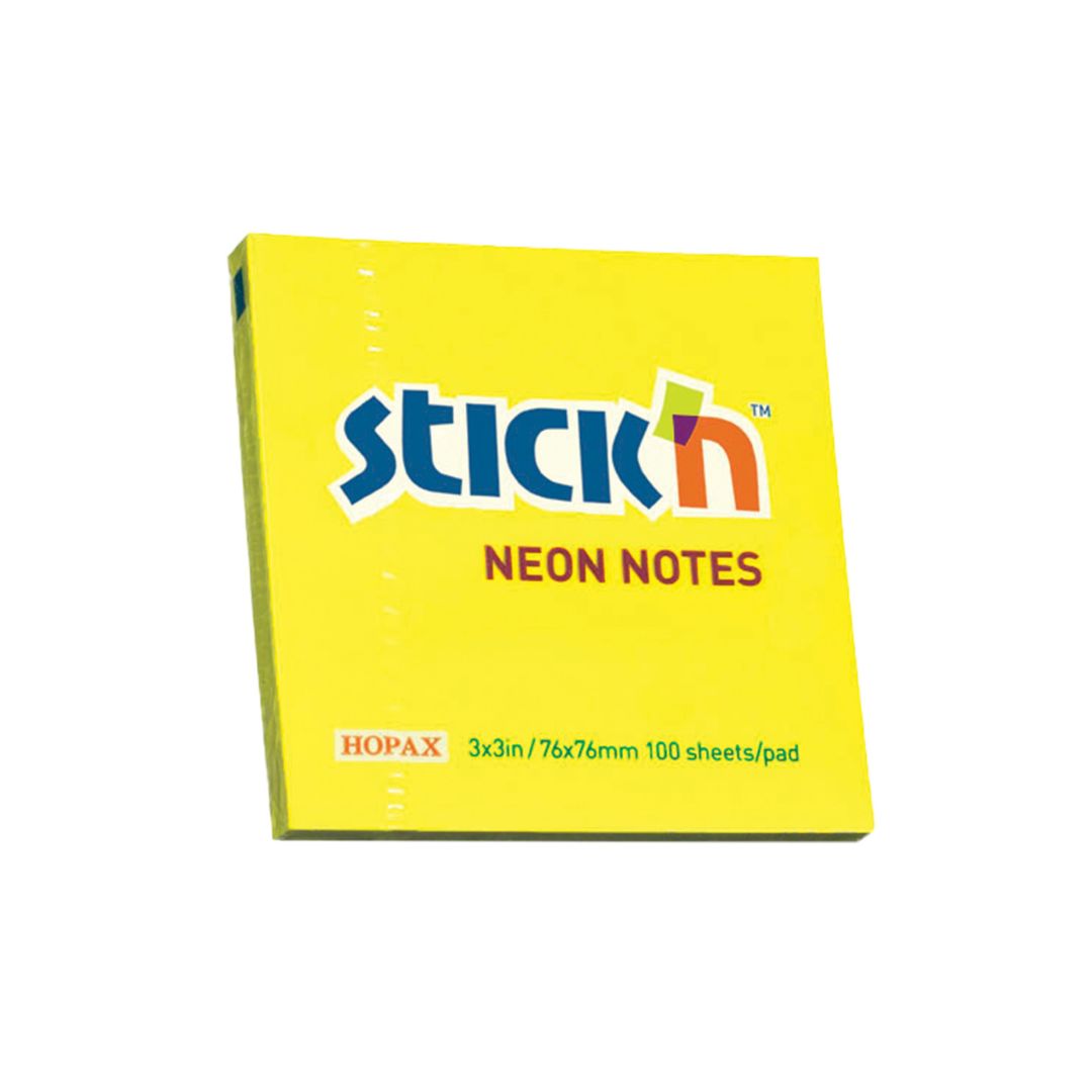 STICK n NOTE Neon Notes (654) 3"x3" - 100 Sheets Per Pad