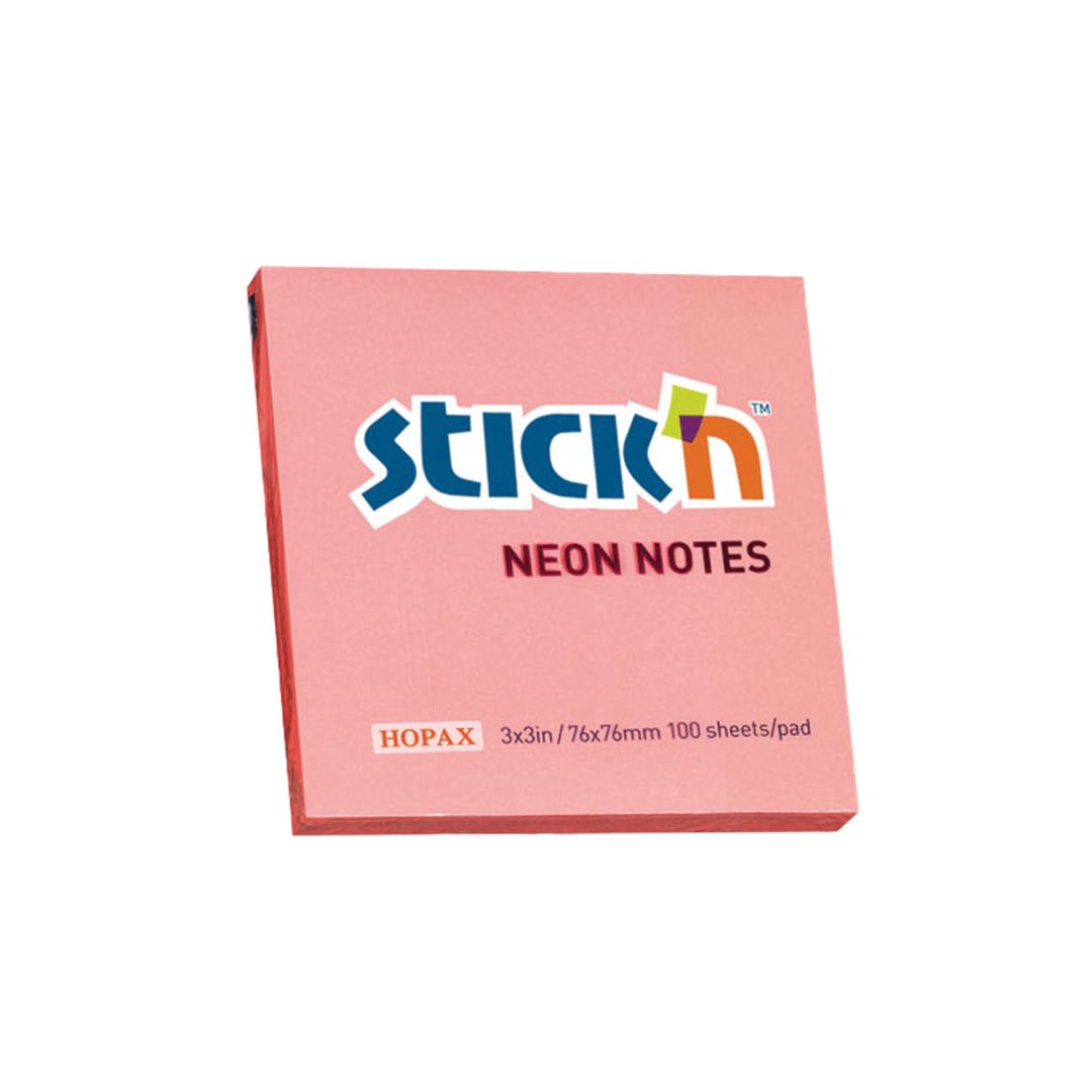STICK n NOTE Neon Notes (654) 3"x3" - 100 Sheets Per Pad