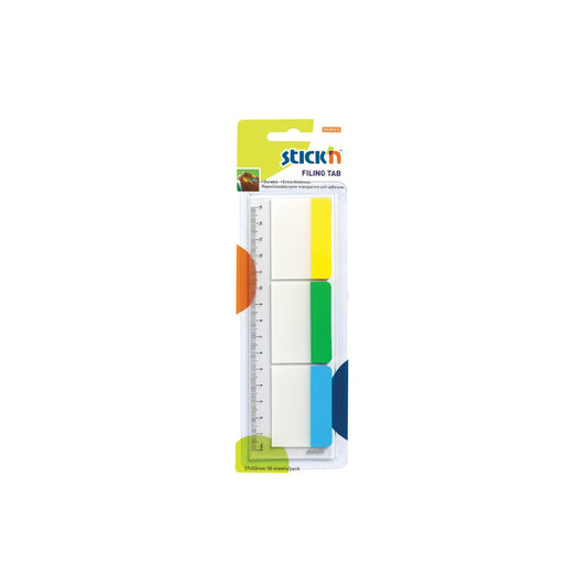 STICK n NOTE Filing Tabs 37mm x 50mm Repositionable 3 Solid Colours