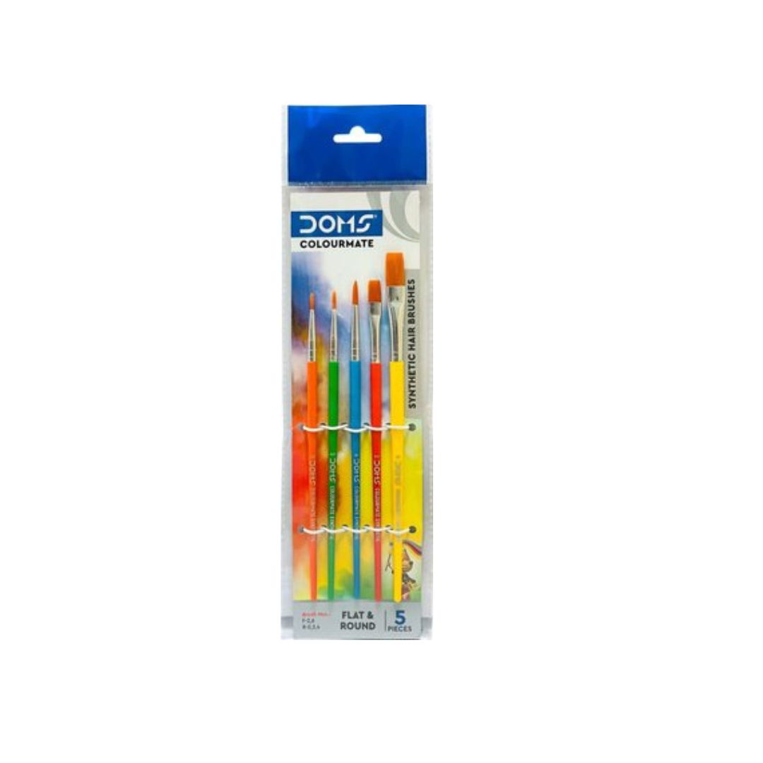 DOMS COLOURMATE Brushes FLAT & ROUND 5 Piece