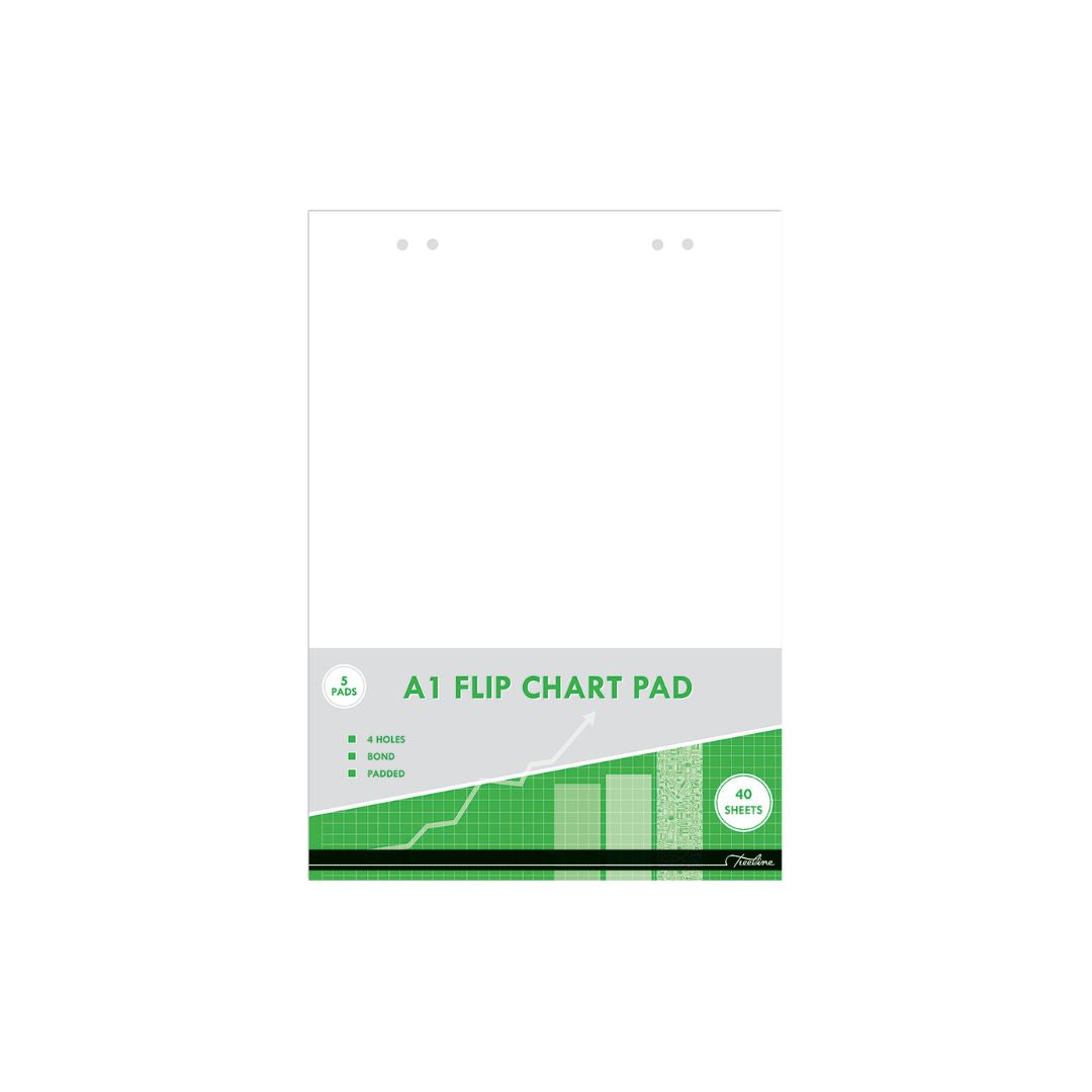 Treeline A1 Punched Padded Flipchart Pad 40-Sheets, 860 mm x 610 mm Size Pack of 5