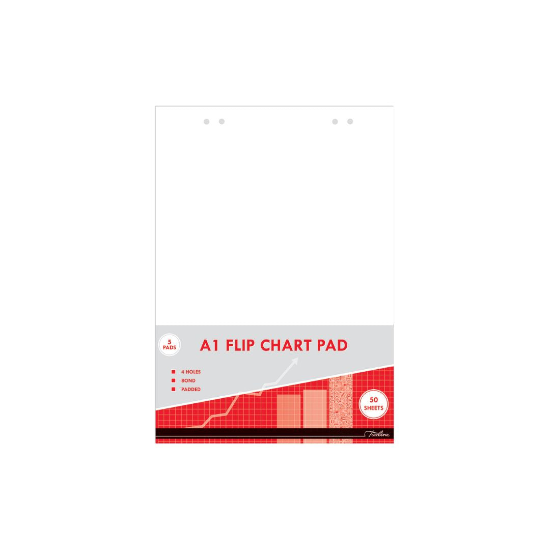 Treeline A1 Punched Padded Flipchart Pad 50-Sheets, 860 mm x 610 mm Size Pack of 5