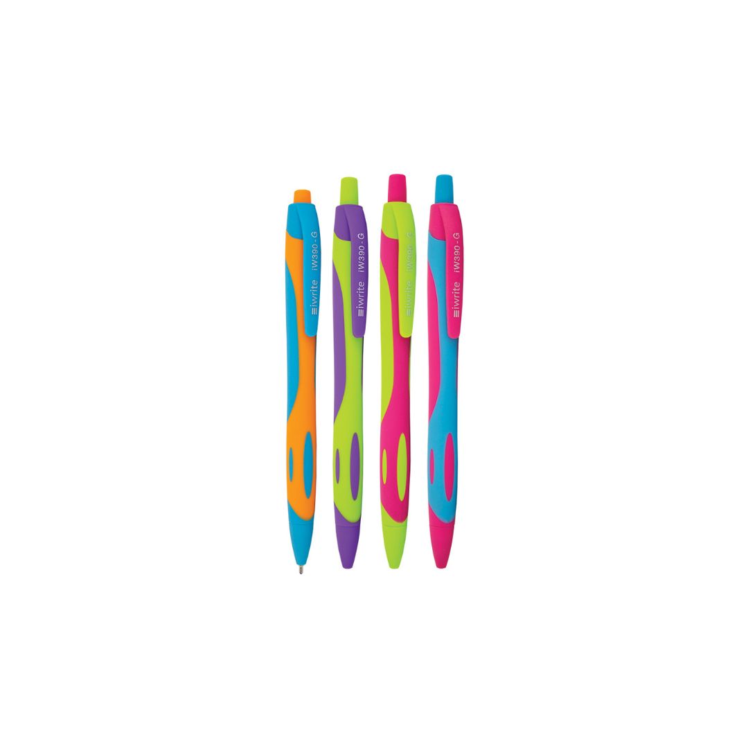 IWRITE Colourful Gel Retractable Pens 0.5mm Wallet of 4 Blue ink