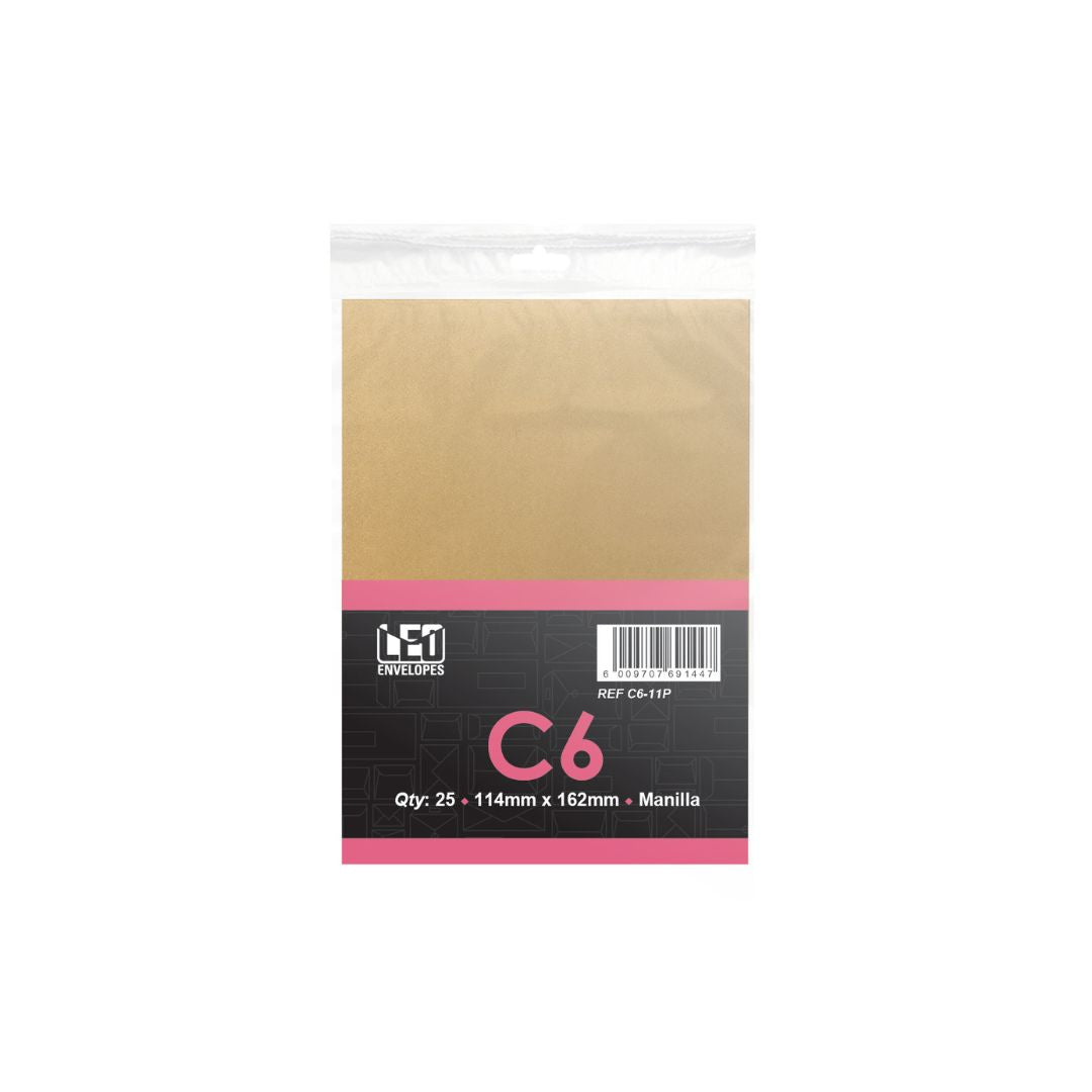 LEO C6-11P Self Seal 114 x 162mm 80gsm Manilla Brown Pack of 25