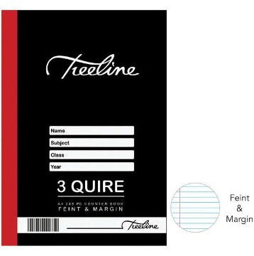 TREELINE A4 Counter Book Hard Cover 288 pg Feint & Margin 3 Quire