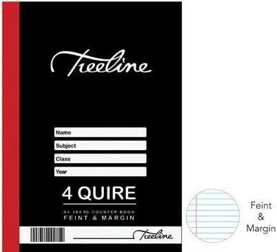 TREELINE A4 Counter Book Hard Cover 384 pg Feint & Margin 4 Quire