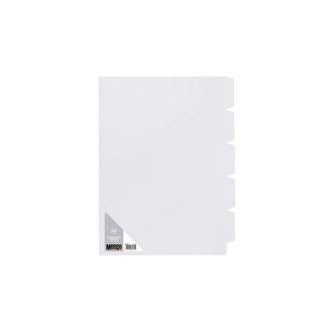 MEECO A4 5 Tab Secretarial Folder PVC 160 Micron 5 Pack