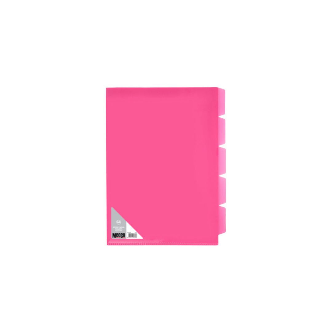 MEECO A4 5 Tab Secretarial Folder PVC 160 Micron 5 Pack
