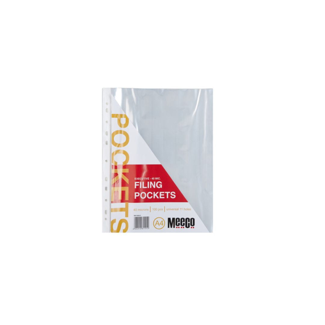 MEECO Filing Pockets A4 Sleeve 40 micron 100 Pack