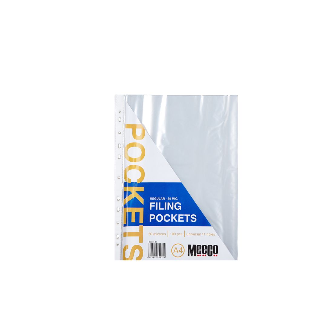 MEECO Filing Pockets A4 Sleeve 30 micron 100 Pack