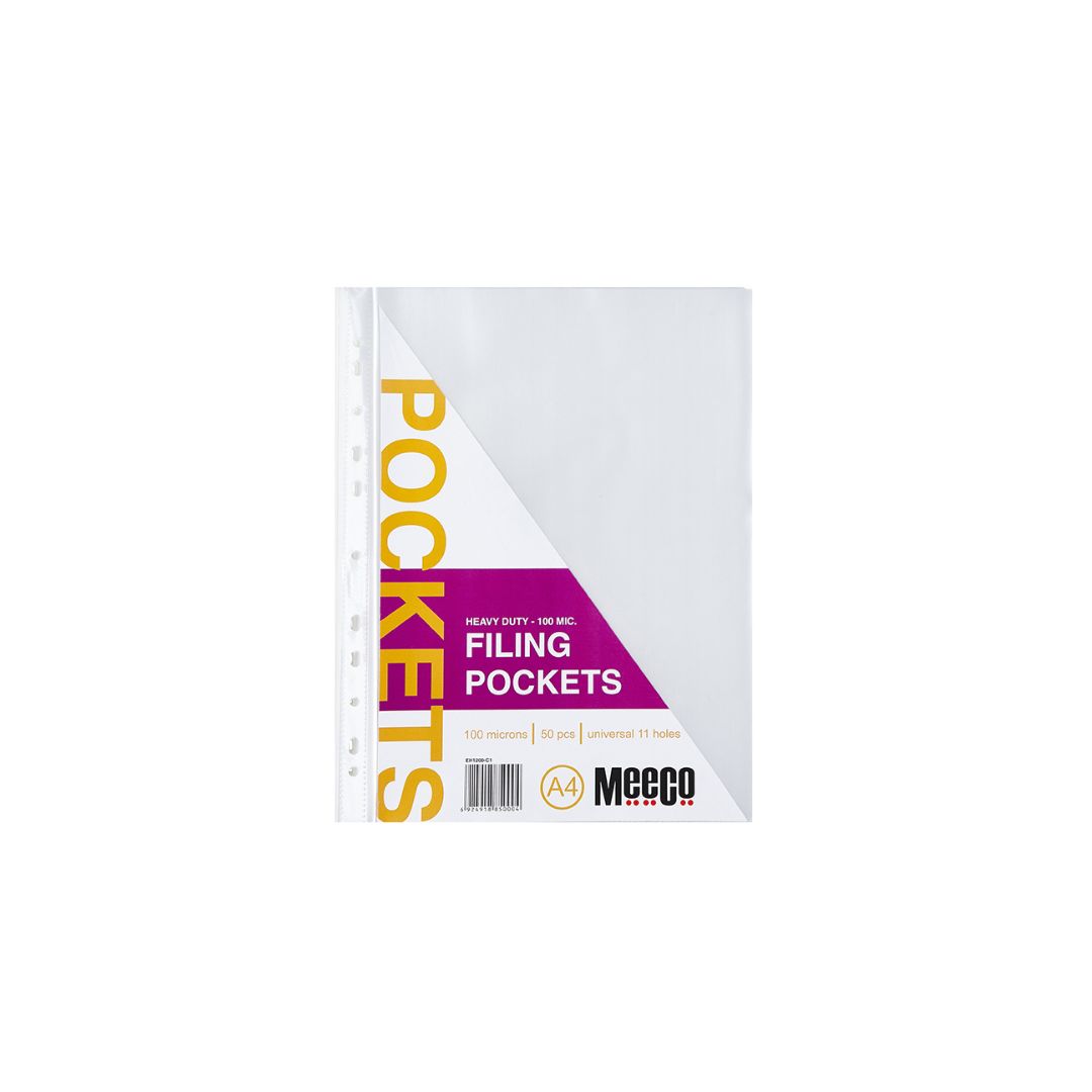 MEECO Executive Filing Pockets A4 Sleeve 100 micron 50 Pack