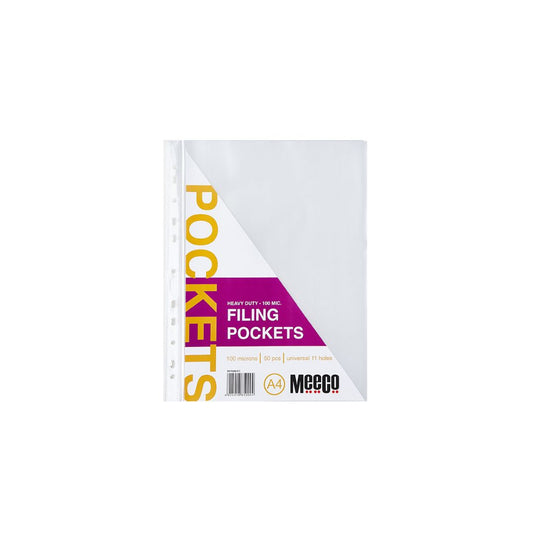 MEECO Executive Filing Pockets A4 Sleeve 100 micron 50 Pack