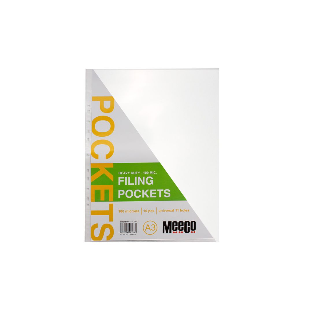 MEECO Filing Pockets A3 Sleeve 100 micron 10 Pack