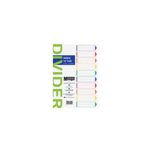 MEECO File Divider A4 10 Tab Plain 140 Micron Polypropylene Index Multi Colour