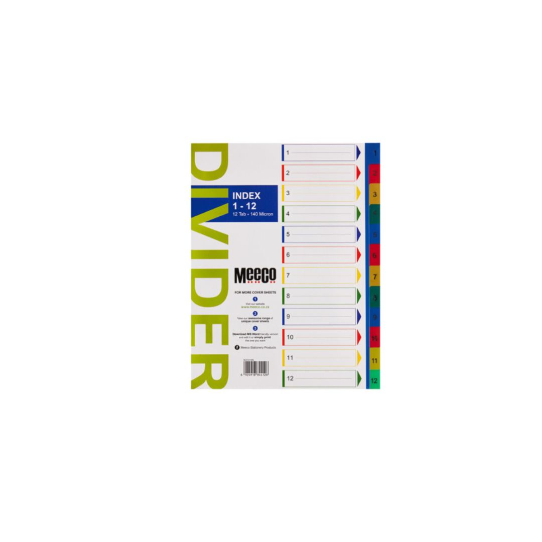 MEECO File Divider A4 1 - 5 Tab Printed 140 Micron Polypropylene Index Multi Colour