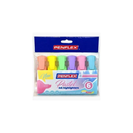 PENFLEX HIGlo Pastel 1.5mm Chisel Tip Highlighters - Wallet of 6