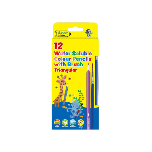 BANTEX @School Water Soluble Triangular Colouring Pencils with Brush - 12 Per Box