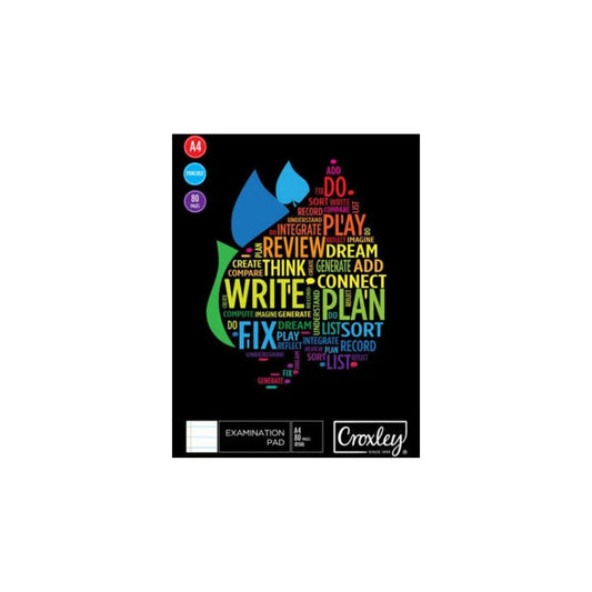 JD566 CROXLEY A4 Exam Pad 80 Sheet Feint & Margin - Punched