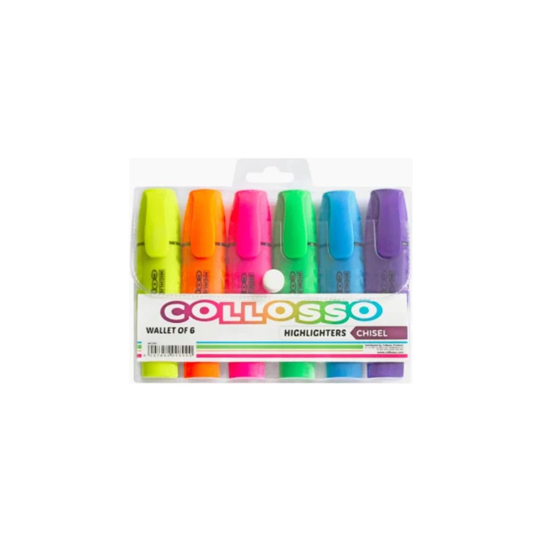 COLLOSSO Highlighters Chisel Tip Wallet of 6