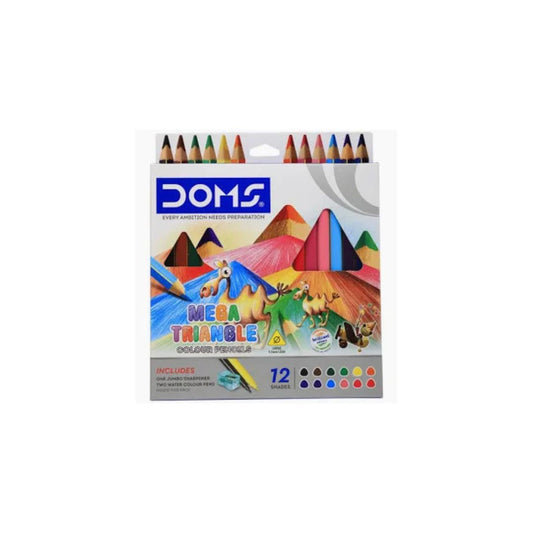 DOMS MEGA Triangle Colouring Pencils 12 PC + Sharpener+ 2 Pens