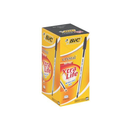 BIC Medium Clear Barrel Crystal Xtra Life Ballpoint Pen Box of 60