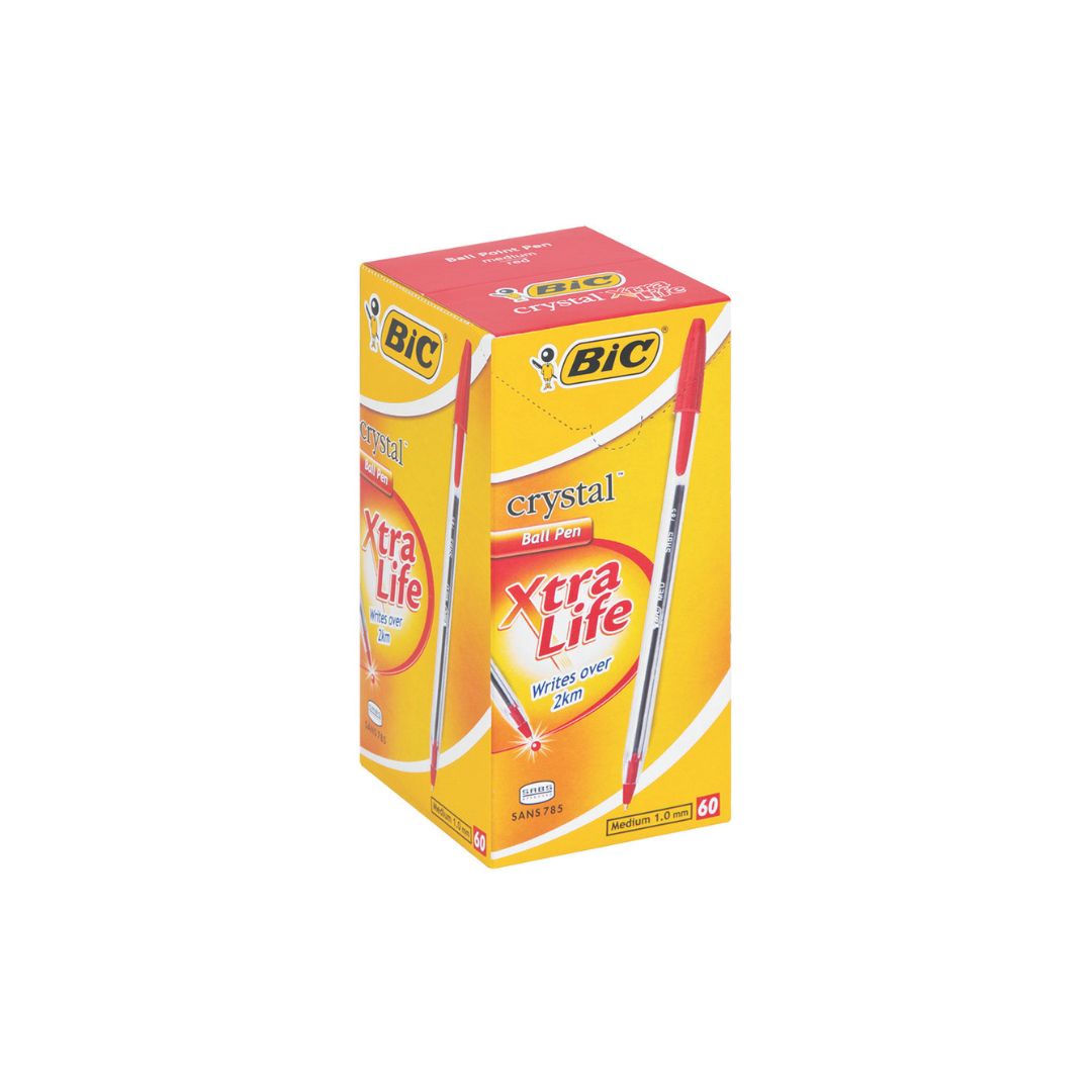 BIC Medium Clear Barrel Crystal Xtra Life Ballpoint Pen Box of 60