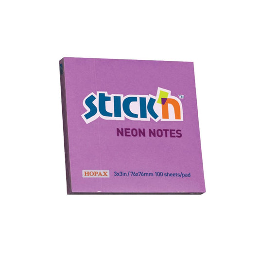 STICK n NOTE  Neon Notes (654) 3"x3" - 100 Sheets Per Pad
