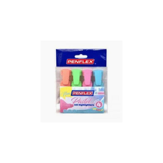 PENFLEX HIGlo Pastel 1.5mm Chisel Tip Highlighters - Wallet of 4