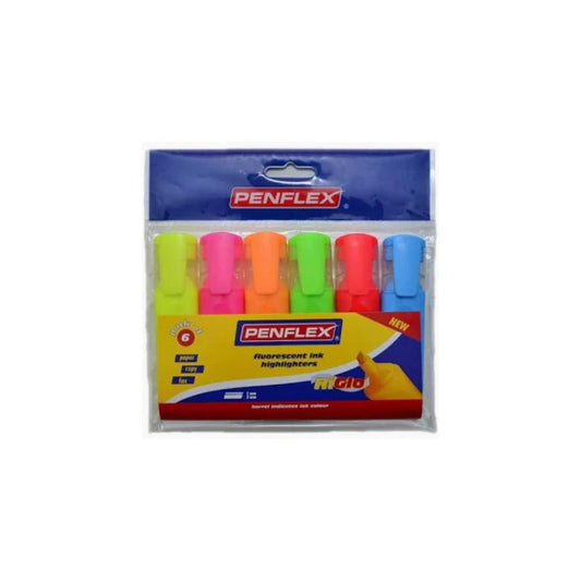 PENFLEX HIGlo Neon 1.5mm Chisel Tip Highlighters - Wallet of 6