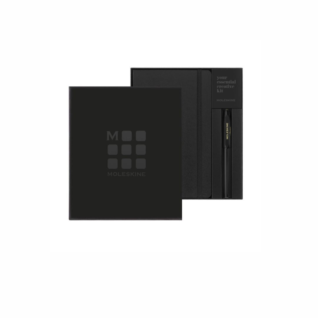 MOLESKINE KAWECO Roller Pen & Large Black Ruled Notebook Set Black