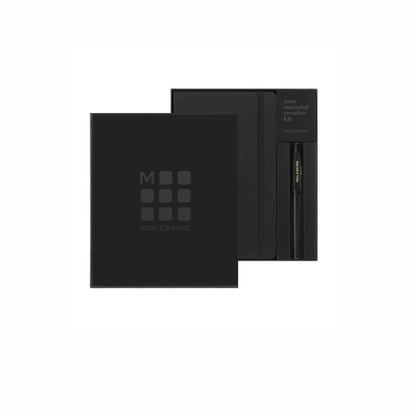 MOLESKINE KAWECO Roller Pen & Large Black Ruled Notebook Set Black