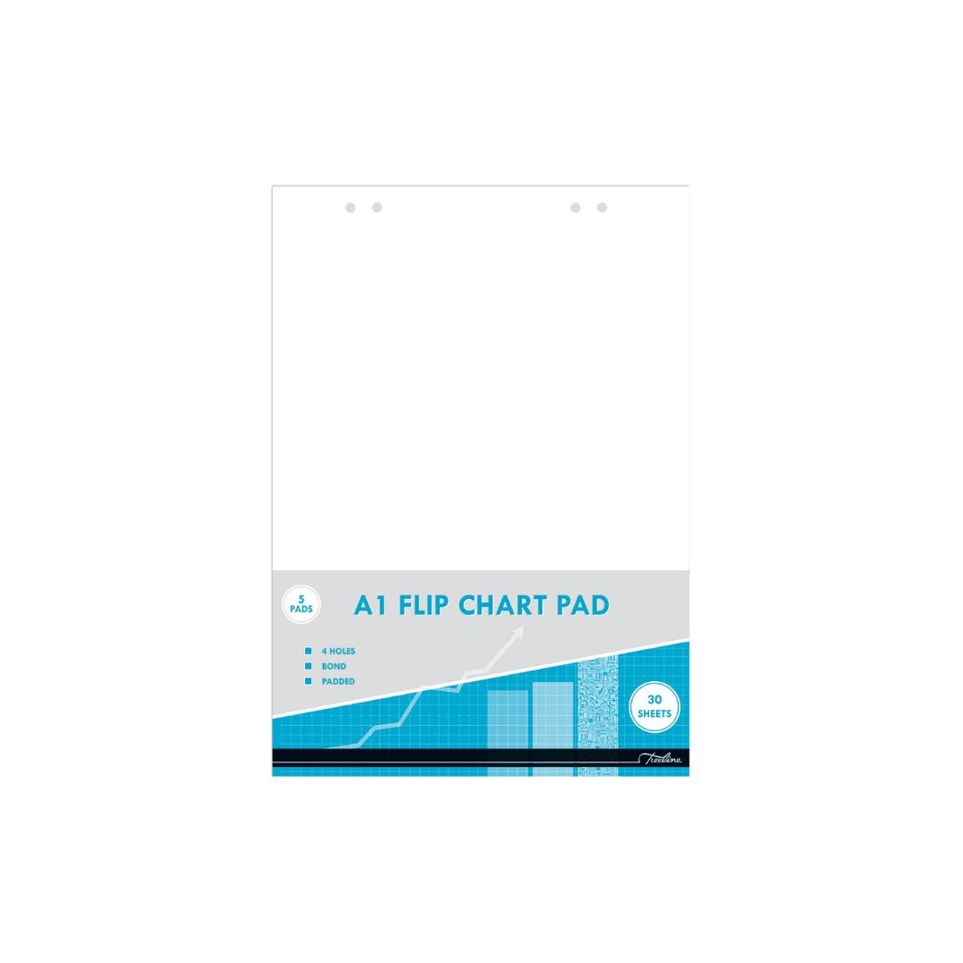 Treeline A1 Punched Padded Flipchart Pad 30-Sheets, 860 mm x 610 mm Size Pack of 5