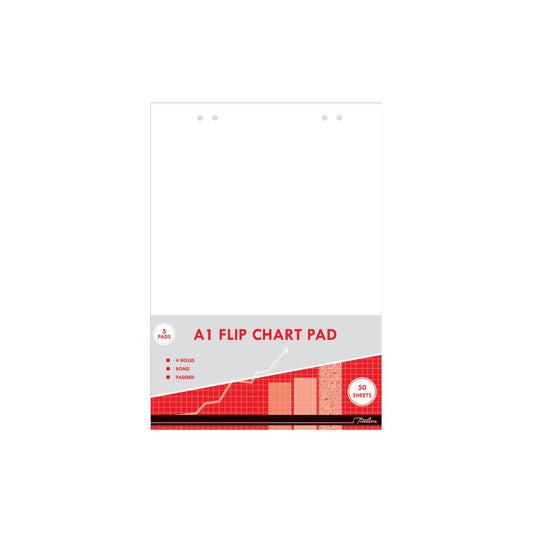 Treeline A1 Punched Padded Flipchart Pad 50-Sheets, 860 mm x 610 mm Size Pack of 5