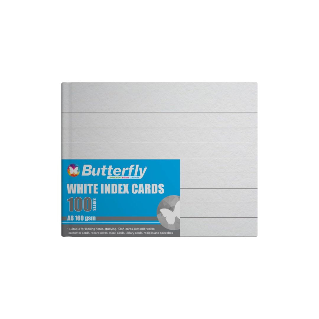 BUTTERFLY RULED INDEX/SPEECH CARDS - A6 160gsm WHITE - 100 SHEETS