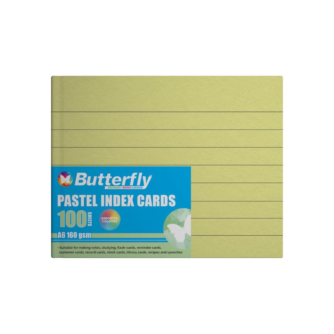 BUTTERFLY RULED INDEX/SPEECH CARDS - A6 160gsm PASTEL - 100 SHEETS