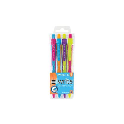 IWRITE Colourful Gel Retractable Pens 0.5mm  Wallet of 4 Blue ink
