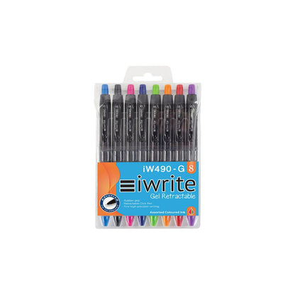 IWRITE Colourful Gel Retractable Pens 0.5mm  Wallet of 8