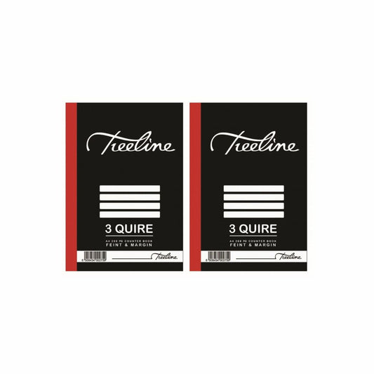 TREELINE A4 Counter Book 3 Quire Hard Cover 288 pg Feint & Margin 2 pack