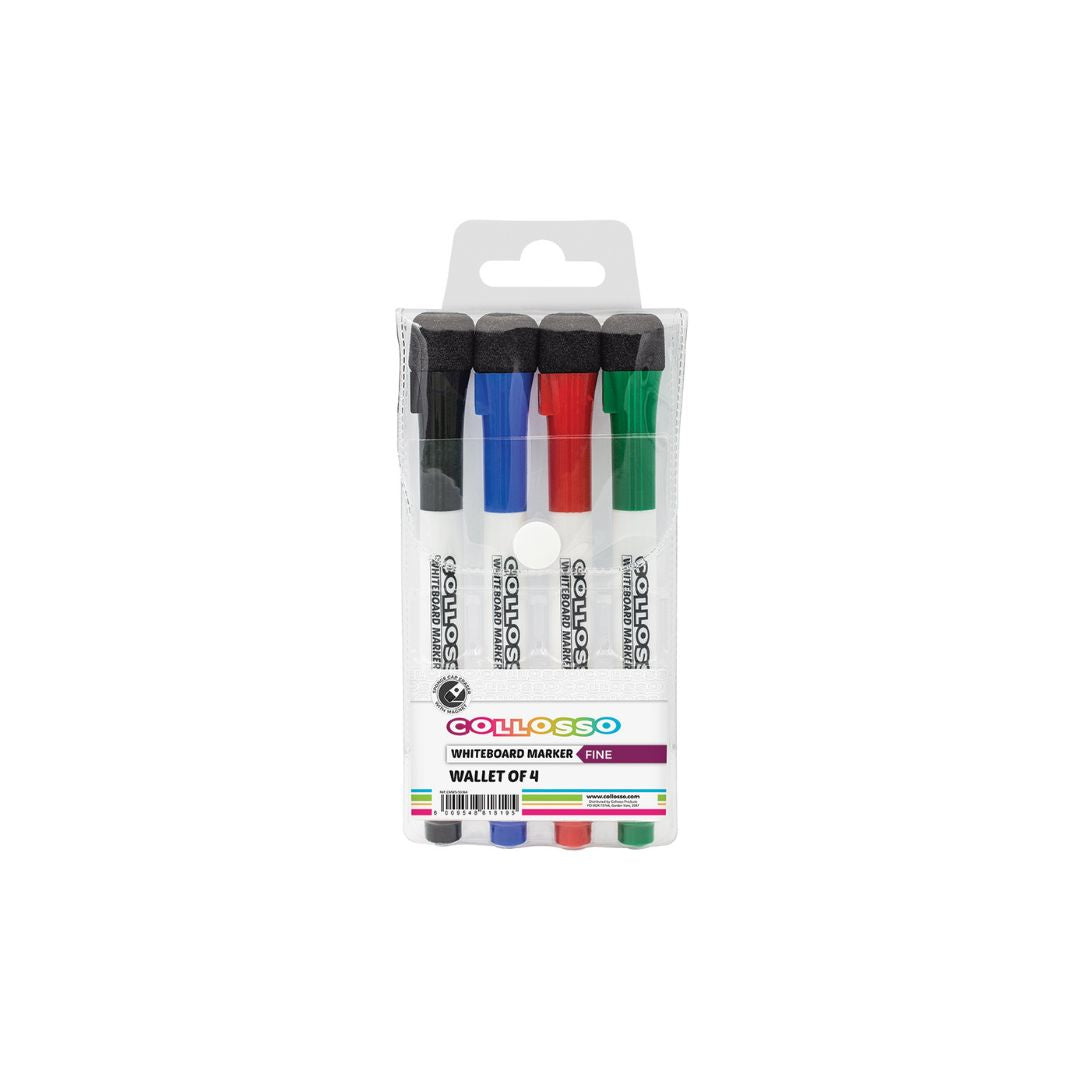 COLLOSSO Slim Whiteboard Marker with Magnetic Sponge Cap Eraser pack of 4